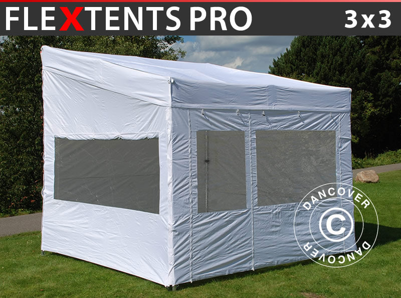 Foldetelt FleXtents PRO Trapezo 3x3m Hvid, inkl. 4 sider