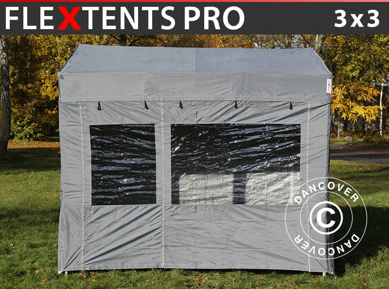 Foldetelt FleXtents PRO Trapezo 3x3m Grå, inkl. 4 sider