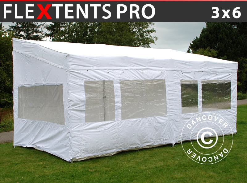 Foldetelt FleXtents PRO Trapezo 3x6m Hvid, inkl. 4 sider