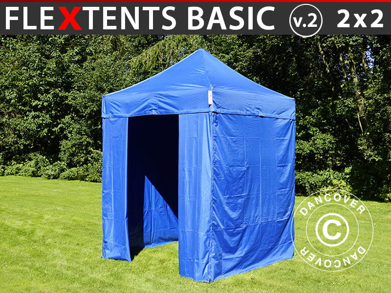 Foldetelt FleXtents Basic v.2, 2x2m Blå, inkl. 4 sider
