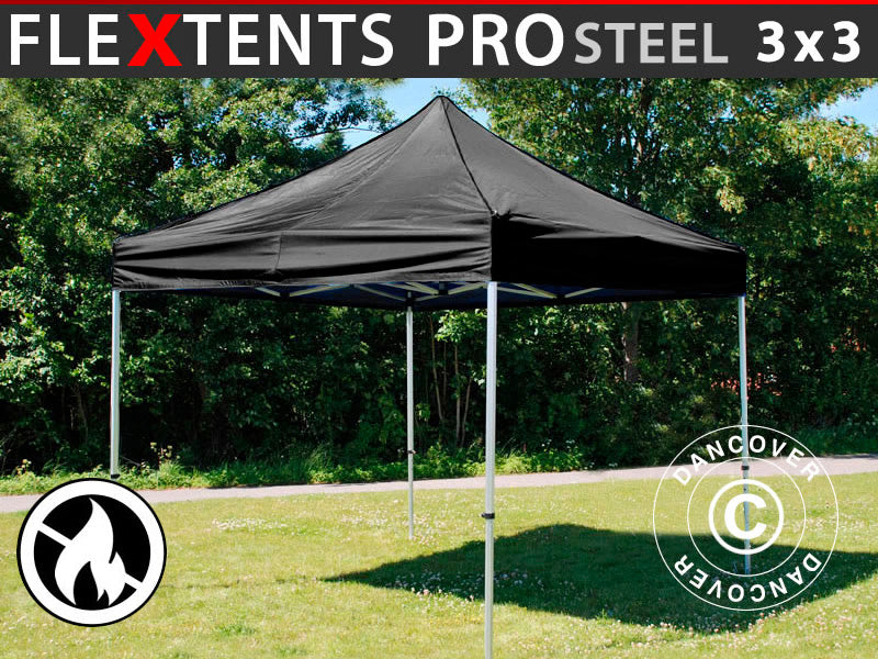 Foldetelt FleXtents PRO Steel 3x3m Sort, Brandhæmmende
