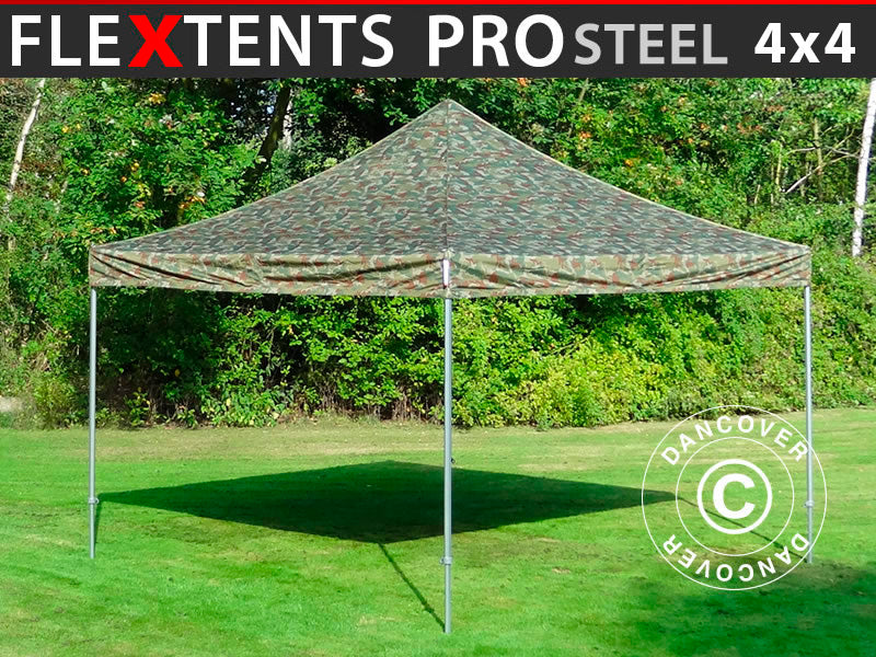 Foldetelt FleXtents PRO Steel 4x4m Camouflage/Militær KUN 5 STK. TILBAGE