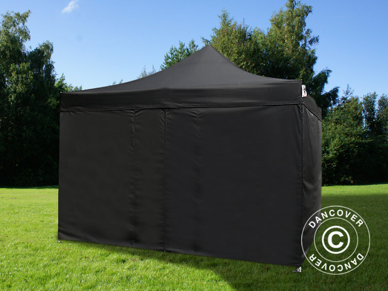 Foldetelt FleXtents PRO Steel 4x4m Sort, Brandhæmmende, inkl. 4 sider