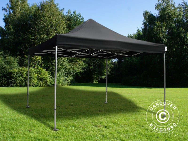 Foldetelt FleXtents PRO Steel 4x4m Sort, Brandhæmmende, inkl. 4 sider