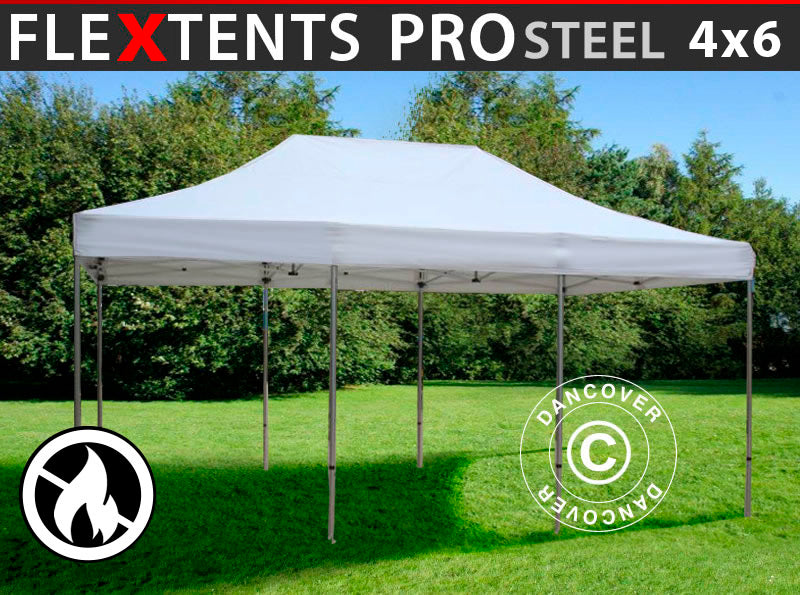 Foldetelt FleXtents PRO Steel 4x6m Hvid, Brandhæmmende