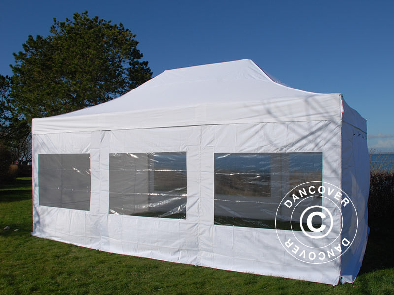 Foldetelt FleXtents PRO Steel 4x6m Hvid, Brandhæmmende, inkl. 8 sider
