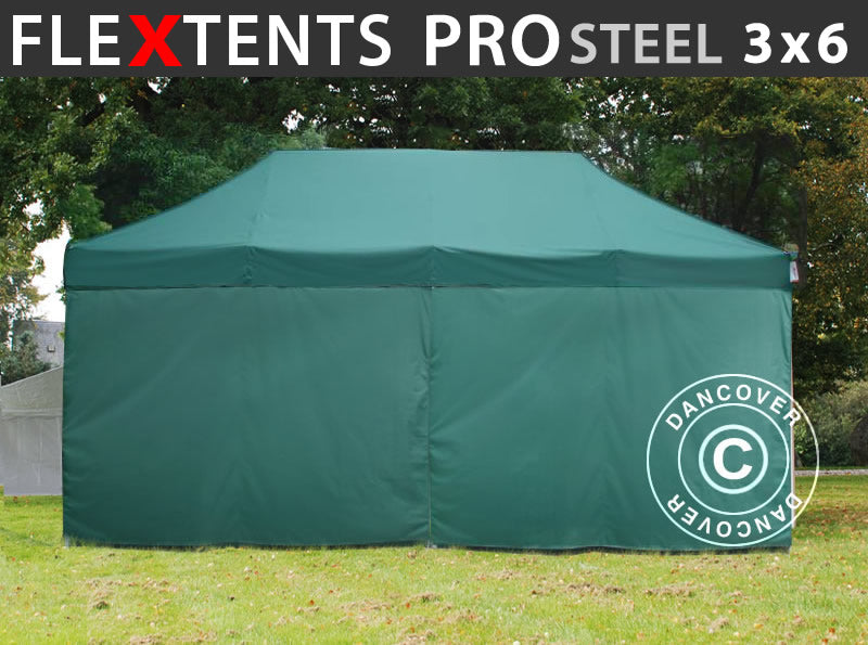 Foldetelt FleXtents PRO Steel 3x6m Grøn, inkl. 6 sider