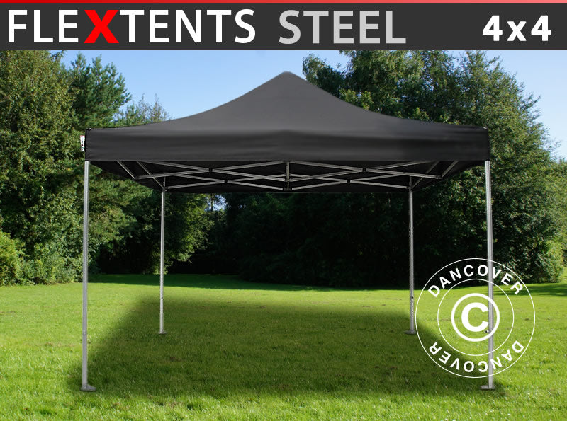 Foldetelt FleXtents Steel 4x4m Sort