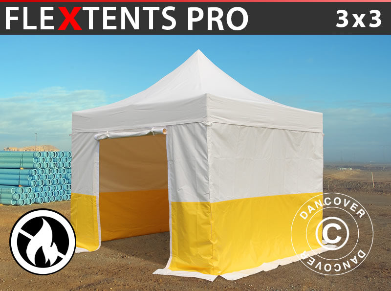 Foldetelt FleXtents® PRO 3x3m, PVC, Arbejdstelt, Flammehæmmende, inkl. 4 sidevægge