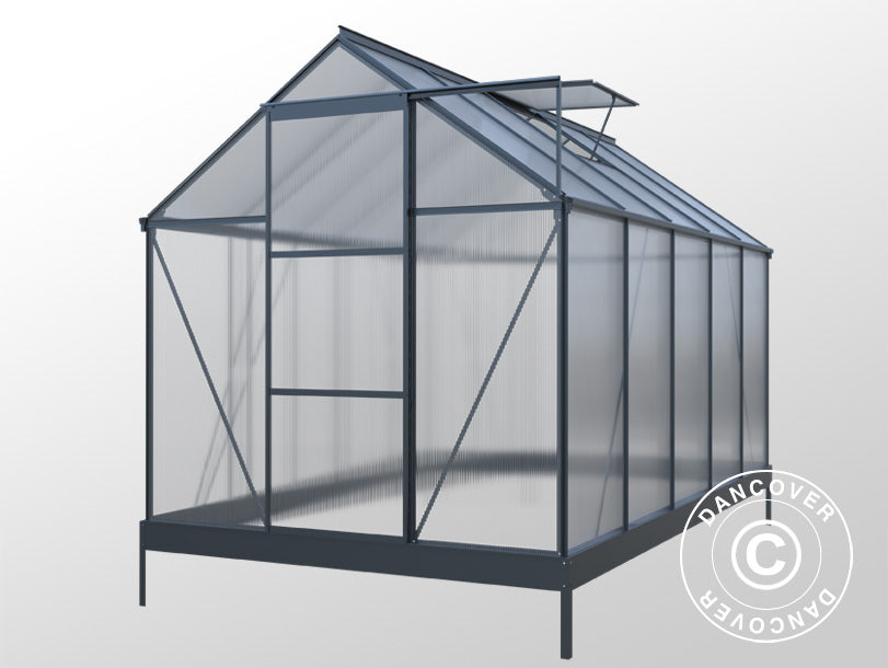 Drivhus Polycarbonat 5,89m², 1,9x3,1x2,05m m/sokkel, Sort