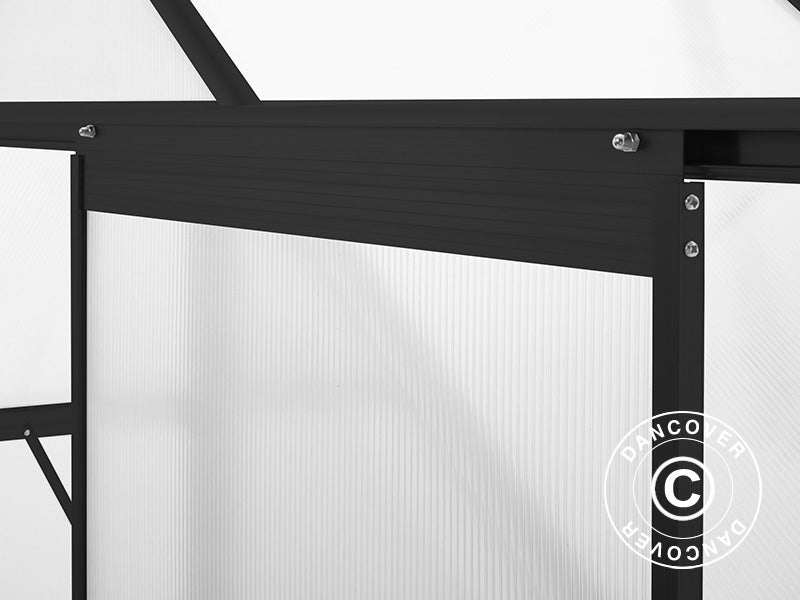 Drivhus Polycarbonat 5,89m², 1,9x3,1x2,05m m/sokkel, Sort