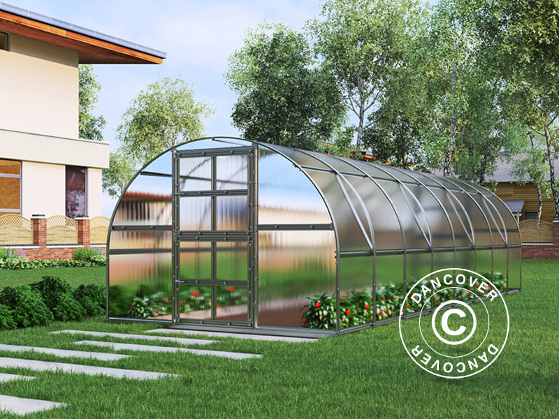 Drivhus polycarbonat TITAN Arch 320, 24m², 3x8m, Sølv