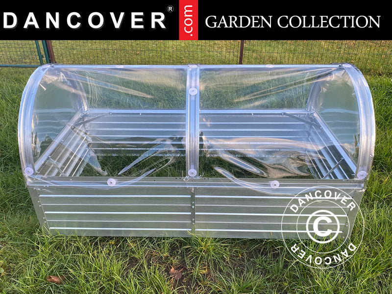 Højbed m/buet PVC Cover, 0,75x1,5x0,75m, Sølv