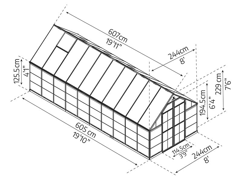 Drivhus polycarbonat Balance 14,81m², Palram/Canopia, 2,44x6,07x2,29m, Sølv