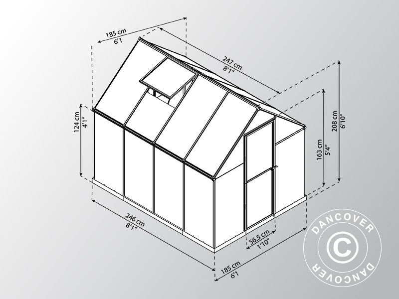 Drivhus polycarbonat 4,6m², Palram/Canopia, 1,85x2,47x2,08m, Grå