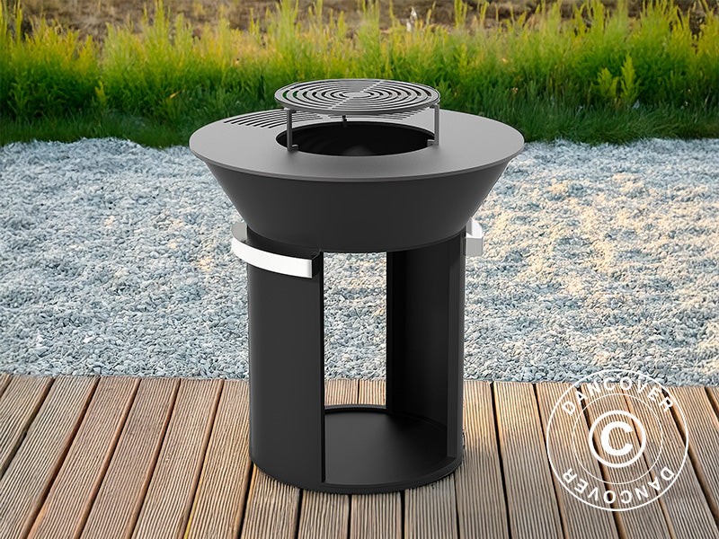 Bålfad m/brændeopbevaring, Ø93x98cm, Sort