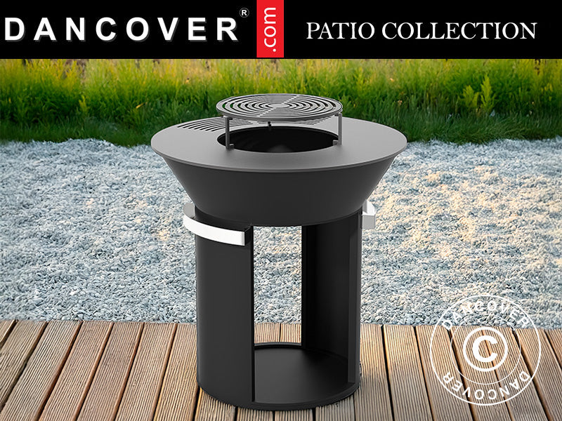 Bålfad m/brændeopbevaring, Ø93x98cm, Sort