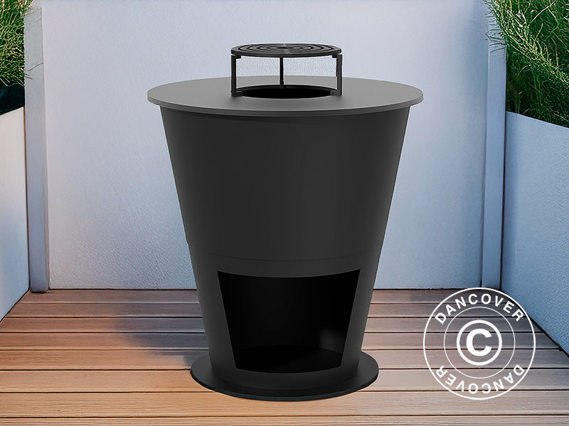 Bålfad m/brændeopbevaring, Ø74,5x80cm, Sort