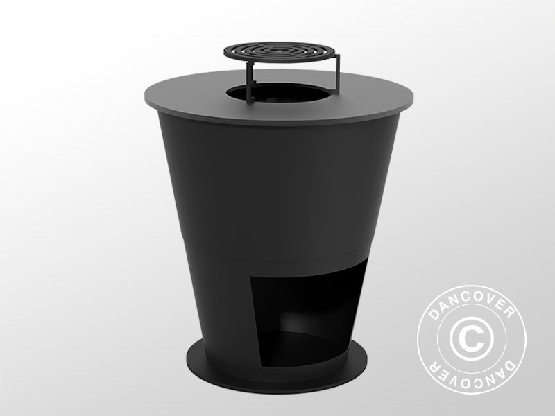 Bålfad m/brændeopbevaring, Ø74,5x80cm, Sort