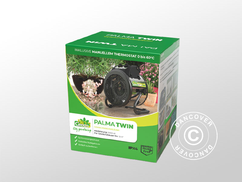 Drivhus varmeblæser, Palma Twin, manuel, 1000/2000 W, Sort/Sølv