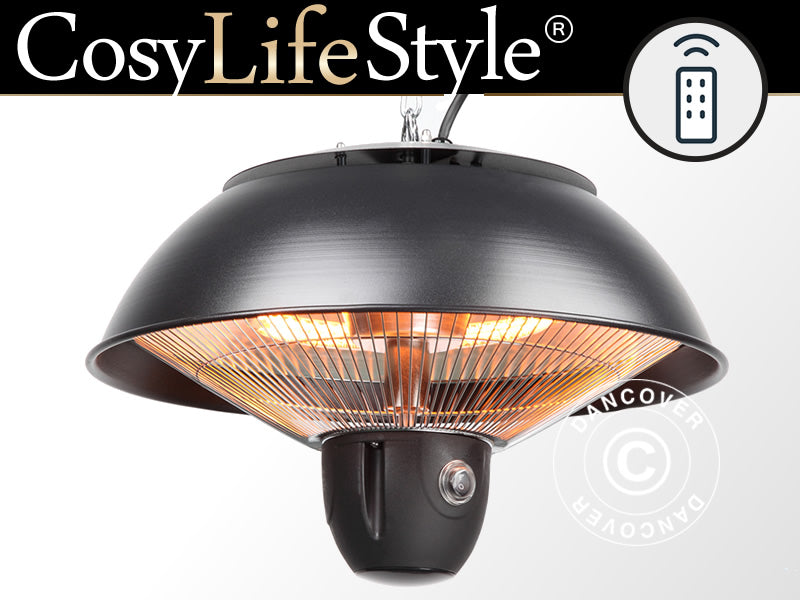 Terrassevarmer, varmelampe halogen MINNA m/fjernbetjening, 1500W, Sort