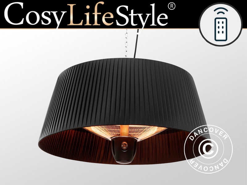 Terrassevarmer, varmelampe med halogen IKEMA m/fjernbetjening, 1500W, Sort