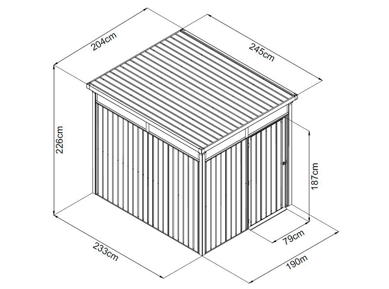 Redskabsskur m/ovenlys og udhæng, 4,9x2,45x2,26m, 12,0m², Antracit