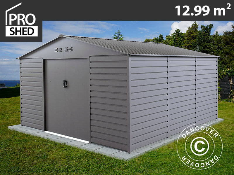 Redskabsskur 3,4x3,82x2,05m, 12,99m², ProShed®, Aluminium Grå