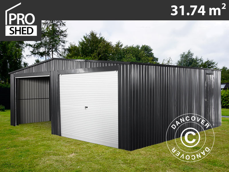 Metalgarage dobbelt 6,37x5,13x2,41m, 31,74m², ProShed®, Antracit