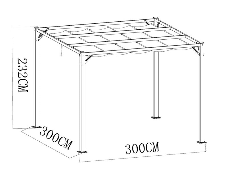 Pergola pavillon Santa Cruz, 3x3m, Mørkegrå