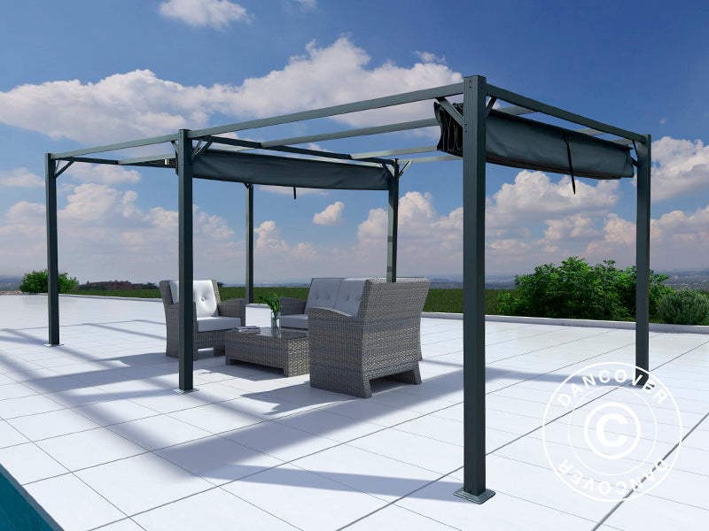 Pergola pavillon Santa Cruz, 4x8m, Mørkegrå