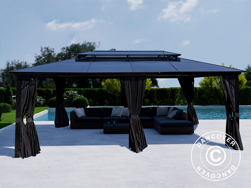 Pavillon Santa Ana Alu+ m/sidevægge og myggenet, 3,65x6m, Sort