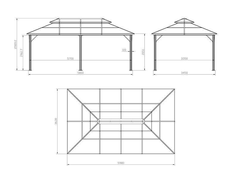 Pavillon Santa Ana Alu+ m/sidevægge og myggenet, 3,65x6m, Sort
