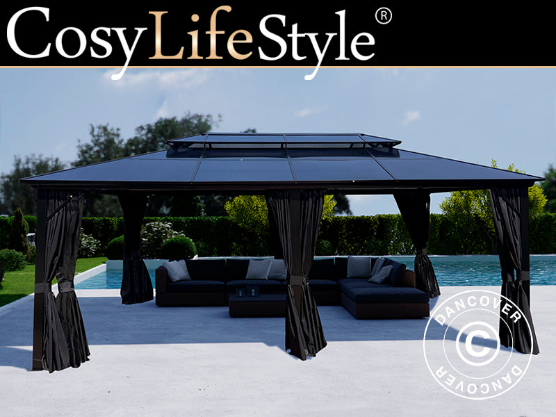 Pavillon Santa Ana Alu+ m/sidevægge og myggenet, 3,65x6m, Sort