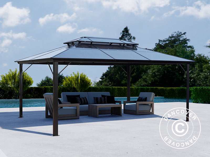 Pavillon Santa Ana Alu+ m/sidevægge og myggenet, 3,65x4,85m, Sort