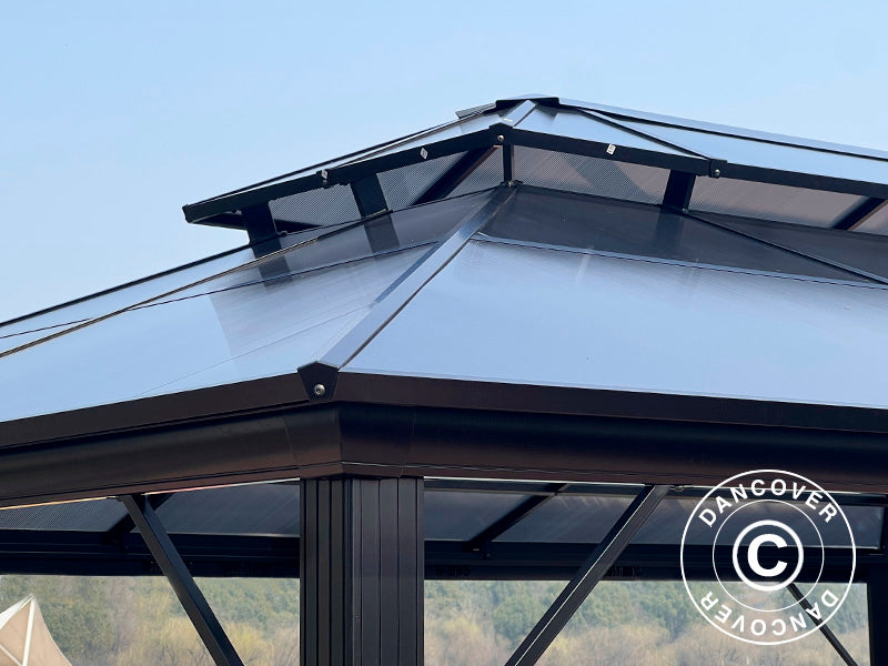 Pavillon Santa Ana Alu+ m/sidevægge og myggenet, 3,65x4,85m, Sort