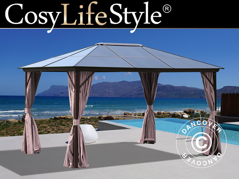 Pavillon Santa Barbara Alu+ m/sidevægge og myggenet, 3x4m, Brun