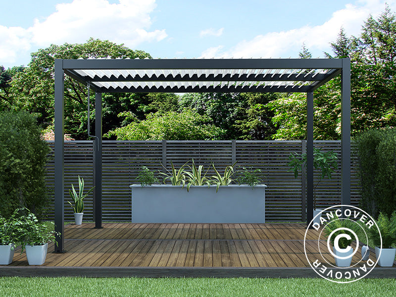 Bioklimatisk pergola pavillon San Pablo Alu+, 4x4m, Sort/Hvid