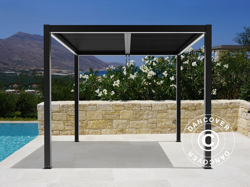 Bioklimatisk pergola pavillon San Pablo Alu+, 3x3m, Sort