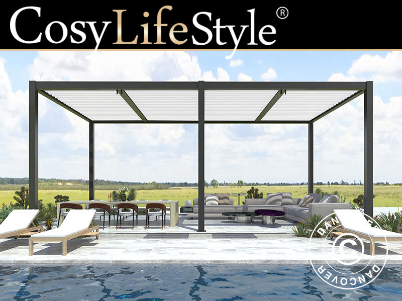 Bioklimatisk pergola pavillon San Pablo Alu+, 3x5,8m, Sort/Hvid