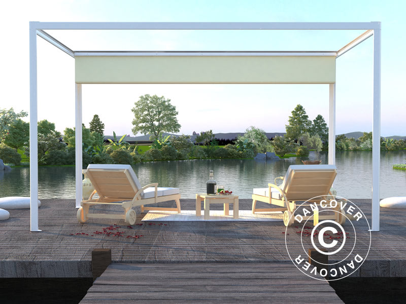 Pergola pavillon San Fernando, 4x4m, Hvid/Beige