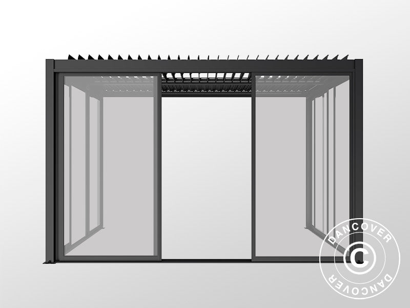 Bioklimatisk pergola pavillon San Pablo Alu+ med skydedøre, 3x4m, Sort