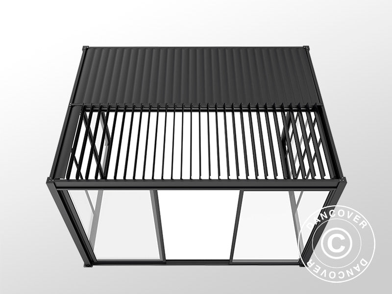 Bioklimatisk pergola pavillon San Pablo Alu+ med skydedøre, 3x4m, Sort
