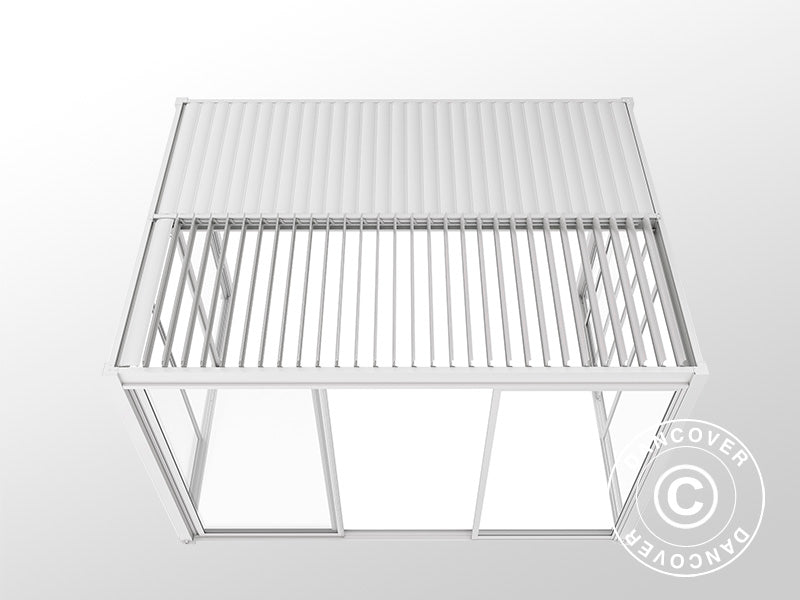 Bioklimatisk pergola pavillon San Pablo Alu+ med skydedøre, 4x4m, Hvid