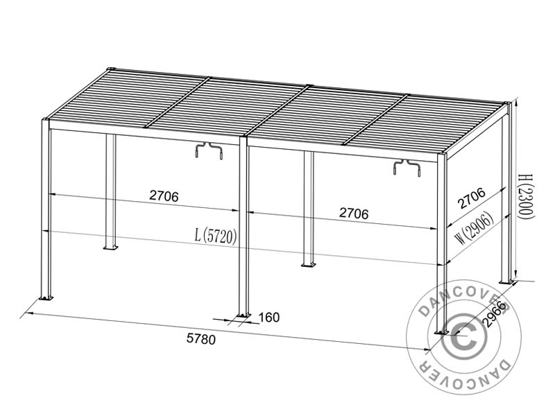 Bioklimatisk pergola pavillon San Pablo Alu+ med skydedøre, 3x5,8m, Hvid