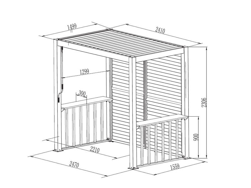 Pergola San Juan til grill, inkl. lamelvægge og sider, 2,5x1,5x2,3m, Sort/Træ-look