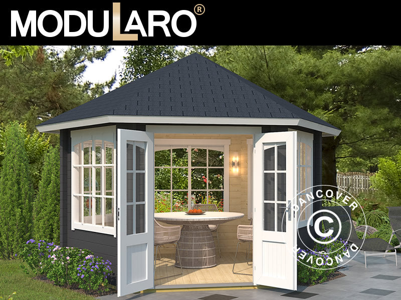 Havepavillon i træ Alicante, sekskantet 3,5x3,03x3,07m, 44mm, Mørkegrå