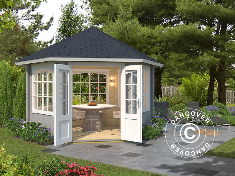 Havepavillon i træ Alicante, sekskantet 3,5x3,03x3,07m, 44mm, Lysegrå