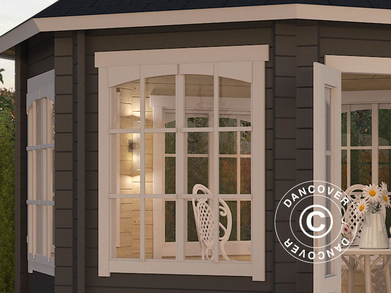 Havepavillon i træ Lorraine, ottekantet 3,47x3,47x3,45m, 44mm, Mørkegrå