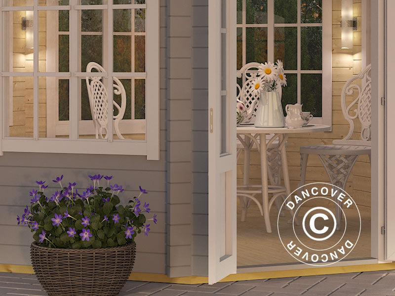 Havepavillon i træ Lorraine, ottekantet 3,47x3,47x3,45m, 44mm, Lysegrå